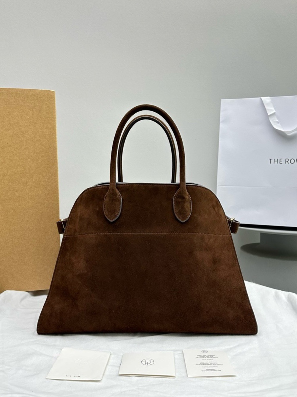 The Row Chocolate Brown Suede Top-Handle Satchel